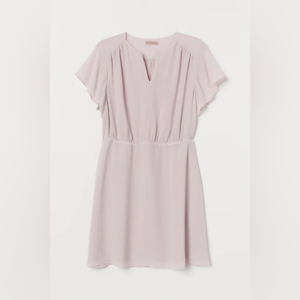H&M Powder Pink V-nevk Chiffon Ruffle Sleeve Dress, size S
